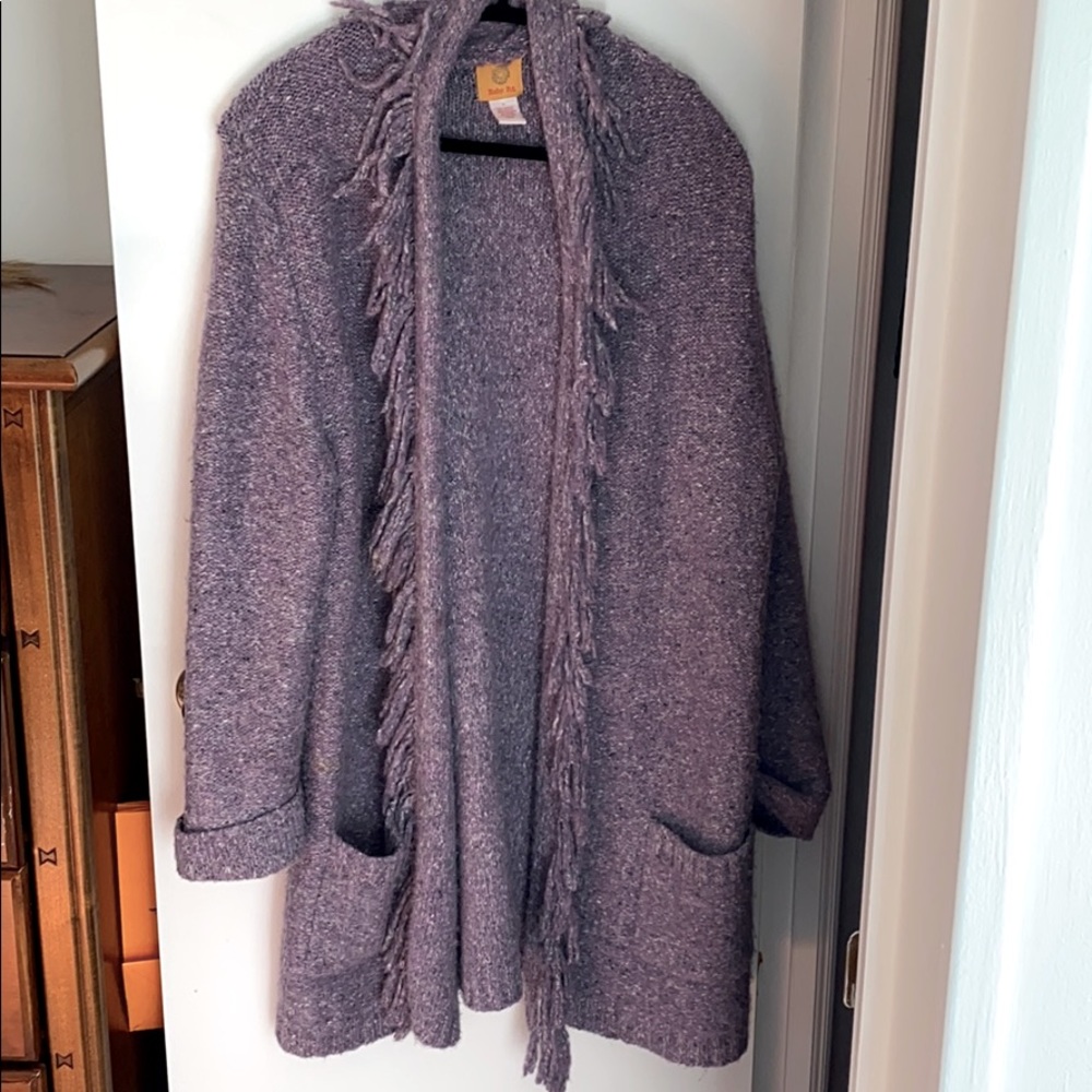 Purple fringe sweater coat